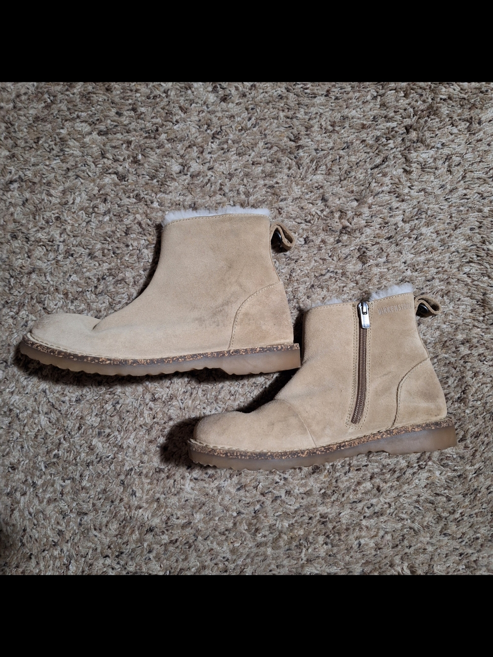 Birkenstock Melrose Shearling Suede Ankle Boots Tan EU 37/US 6